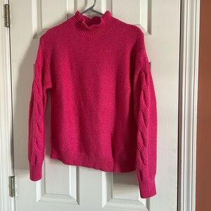 J Crew Pink Sweater with cable-knit sleeves. NWT Size Small
